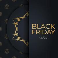 Dark blue black friday sale poster with geometric gold ornament vector