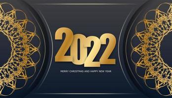 2022 Happy New Year Black Greeting Card with Abstract Gold Ornament vector