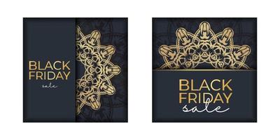 Banner Black Friday Dark blue with geometric gold ornament vector