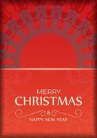 Greeting card Merry Christmas and Happy New Year Red color with winter burgundy ornament vector