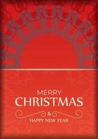 Greeting card Merry Christmas and Happy New Year Red color with winter burgundy ornament vector