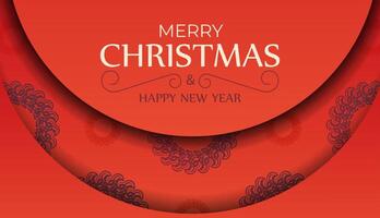 Brochure Template Merry Christmas and Happy New Year Red color with luxury burgundy pattern vector