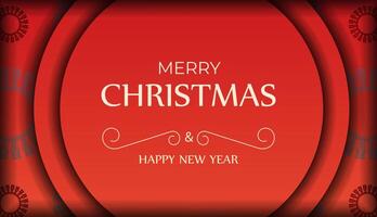 Merry Christmas and Happy New Year Red Color Greeting Flyer Template with Abstract Burgundy Ornament vector