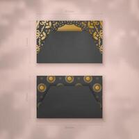 Black business card template with Indian gold pattern for your brand. vector