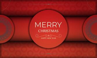 Postcard Template Merry Christmas and Happy New Year Red color with vintage burgundy ornament vector