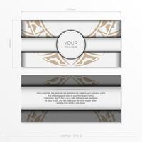 Luxurious Ready-to-Print Postcard Design in White with Patterns. Vector Invitation card template with place for your text and abstract ornament.