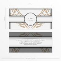 Luxurious Ready-to-Print Postcard Design in White with Patterns. Vector Invitation card template with place for your text and abstract ornament.