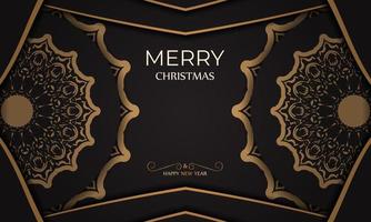 Black Merry Christmas and Happy New Year poster with winter pattern. vector