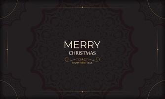 Merry Christmas and Happy New Year poster in black color with winter pattern. vector