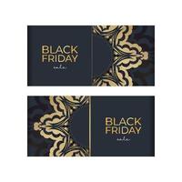 Advertising template for black friday in dark blue with vintage gold ornaments vector