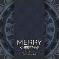 Postcard template Merry Christmas and Happy New Year in dark blue color with luxury blue pattern vector