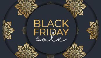 Baner Template For Black Friday In Dark Blue With Luxurious Gold Pattern vector