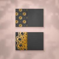 Business card template in black color with abstract gold ornament for your contacts. vector