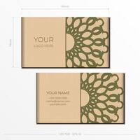 Vector Template for print design of business cards in beige color with luxury ornaments. Preparing business cards with a place for your text and abstract patterns.