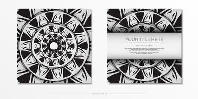 Luxurious White color postcard design with black ornaments. Invitation card design with space for your text and abstract patterns. vector
