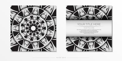 Luxurious White color postcard design with black ornaments. Invitation card design with space for your text and abstract patterns. vector