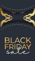 Dark blue black friday sale poster template with geometric gold ornament vector