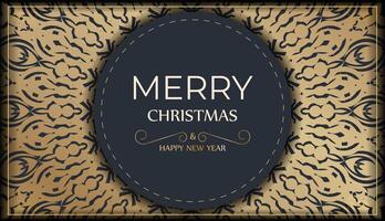 Template greeting card Happy New Year in dark blue color with vintage gold pattern vector