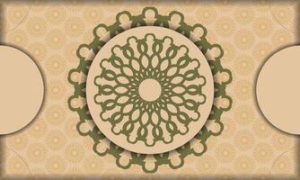 Template for postcard print design with Greek ornaments. Beige vector banner with luxury ornaments and place for your logo and text.