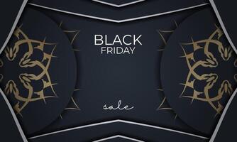 Black friday sale banner with gold pattern vector