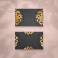Black color business card template with gold mandala pattern for your business. vector
