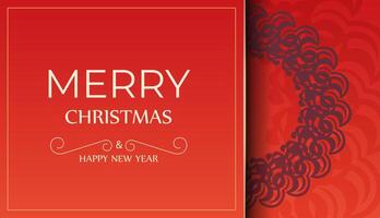 Red Color Happy New Year Brochure Template with Luxurious Burgundy Ornament vector