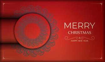 Template Greeting card Happy New Year Red color with vintage burgundy pattern vector