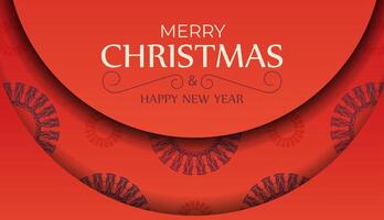 Merry Christmas Red Color Greeting Brochure Template with Luxurious Burgundy Pattern vector