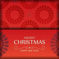 Template Greeting Flyer Happy New Year Red Color with Winter Burgundy Pattern vector