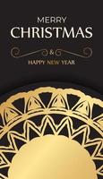Christmas greeting card in black with gold ornaments. vector