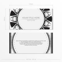 Invitation template with space for your text and abstract patterns. Luxury Vector Design Postcard White Color with Black Patterns.