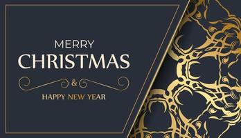 Merry christmas and happy new year flyer template in dark blue color with abstract blue pattern vector