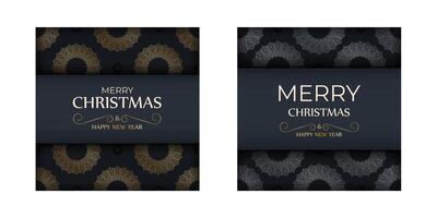 Two christmas cards with gold and black designs vector