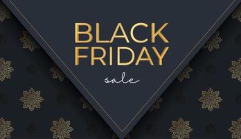 Dark blue black friday sale banner template with geometric gold pattern vector