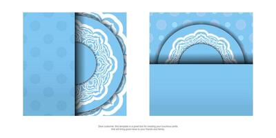 Blue and white patterned card with a blue background vector