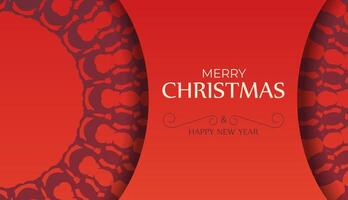 Merry Christmas and Happy New Year Greeting Brochure Template Red Color with Abstract Burgundy Ornament vector