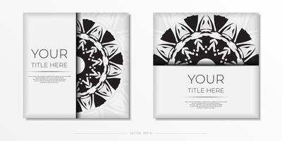 Preparing an invitation with a place for your text and abstract patterns. Luxurious Vector Template for Print Design Postcards White Color with Black Patterns.