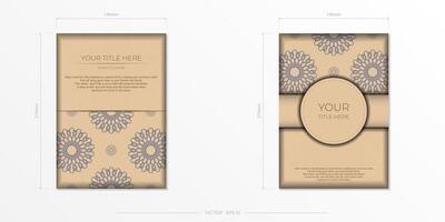 Vector Preparation of invitation card with place for your text and abstract ornament. Ready-to-print design of a postcard in Beige color with mandala patterns.