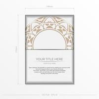 Luxurious Vector Print Ready White Color Greeting Card Design with Patterns. Invitation card template with place for your text and abstract ornament.