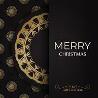 Template Greeting card Merry Christmas and Happy New Year in black color with gold ornament. vector