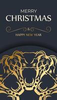 Dark blue Happy New Year Flyer template with luxury blue ornaments vector