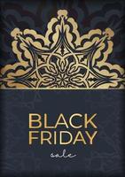 Dark blue black friday sale advertisement template with vintage gold pattern vector