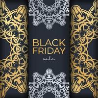 publicidad de celebración para las ventas del viernes negro azul oscuro con un patrón dorado redondo vector