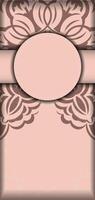 Pink color card with mandala ornament for your design. vector
