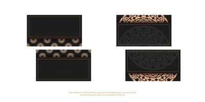 Black business card with brown abstract ornament vector