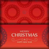 folleto de vacaciones feliz navidad y feliz año nuevo color rojo con patrón burdeos de invierno vector