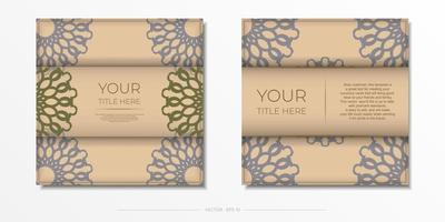 Vector Preparing invitation card with place for your text and abstract patterns. Template for print design postcards in Beige color with mandala patterns.