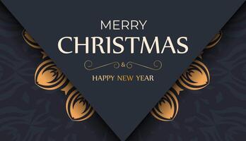 Christmas card with gold ornament and text merry christmas vector