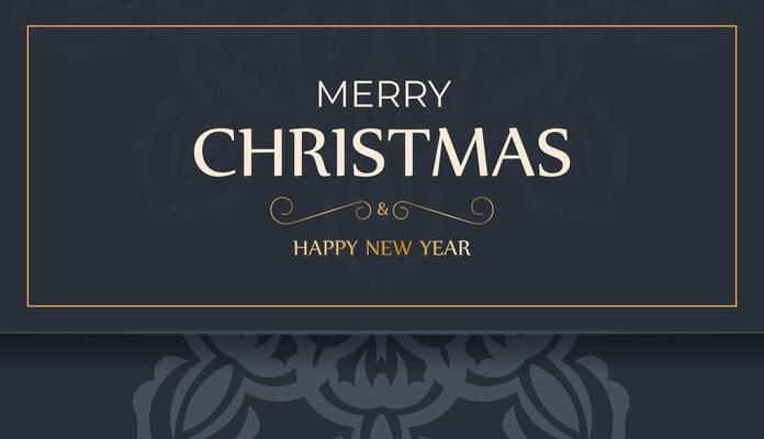 Dark blue happy new year flyer with abstract blue ornament