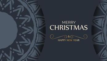 Festive Flyer Happy New Year in dark blue color with vintage blue ornament vector